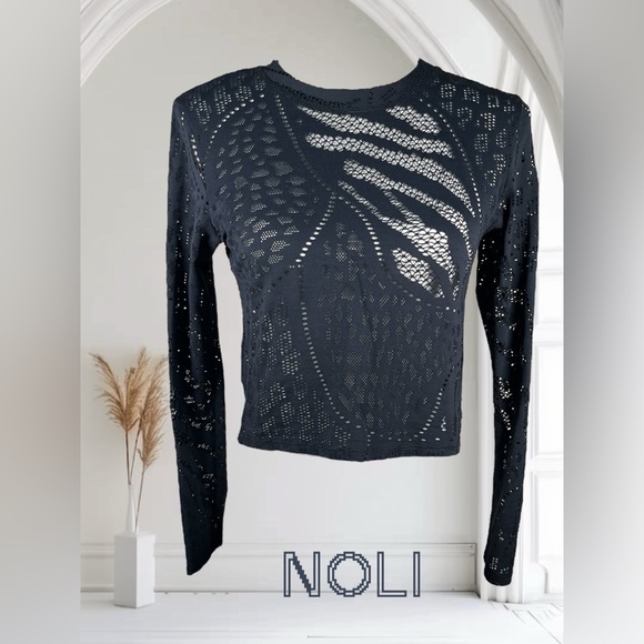 Noli Tops - Noli | Dark Navy Cut-Out Mesh Long Sleeve Top